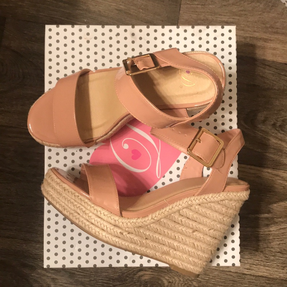 Patent leather wedges